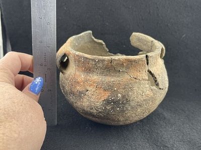 Mississippian Strap Handle Jar has damage Indian Artifact Arrowhead. KEY WORDS: INDIAN ARTIFACT 