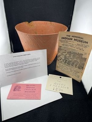 Caddo Avery Jar with paper work great paint broken & glued Indian Artifact Arrowhead. KEY WORDS: 