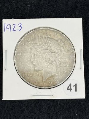 1923 Peace Silver Dollar Coin. KEY WORDS: INDIAN ARTIFACT ARTIFACTS ARROWHEAD ARROWHEADS NATIVE 
