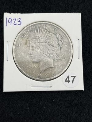 1923 Peace Silver Dollar Coin. KEY WORDS: INDIAN ARTIFACT ARTIFACTS ARROWHEAD ARROWHEADS NATIVE 