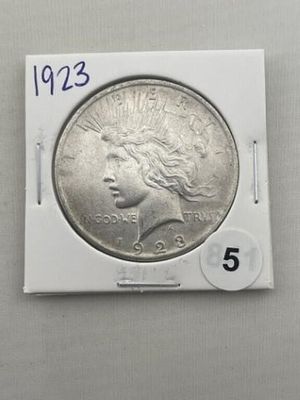1923 Peace Silver Dollar Coin. KEY WORDS: INDIAN ARTIFACT ARTIFACTS ARROWHEAD ARROWHEADS NATIVE 