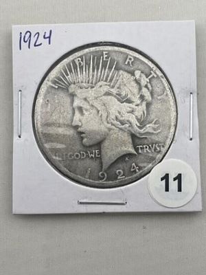 1924 Peace Silver Dollar Coin. KEY WORDS: INDIAN ARTIFACT ARTIFACTS ARROWHEAD ARROWHEADS NATIVE 