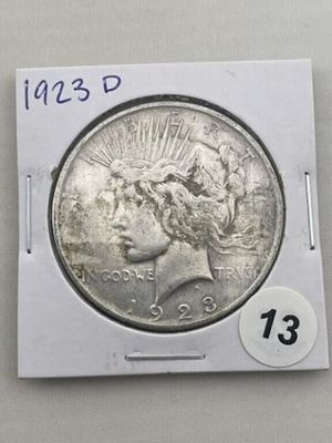 1923 D Peace Silver Dollar Coin. KEY WORDS: INDIAN ARTIFACT ARTIFACTS ARROWHEAD ARROWHEADS 