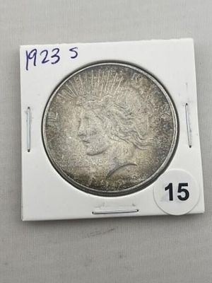 1923 S Peace Silver Dollar Coin. KEY WORDS: INDIAN ARTIFACT ARTIFACTS ARROWHEAD ARROWHEADS 