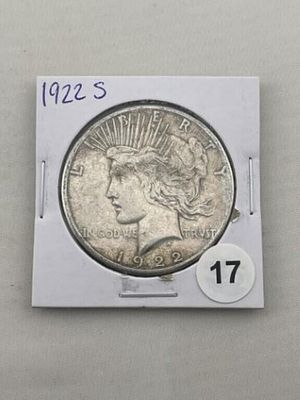 1922 S Peace Silver Dollar Coin. KEY WORDS: INDIAN ARTIFACT ARTIFACTS ARROWHEAD ARROWHEADS 