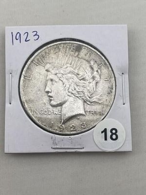 1923 Peace Silver Dollar Coin. KEY WORDS: INDIAN ARTIFACT ARTIFACTS ARROWHEAD ARROWHEADS NATIVE 