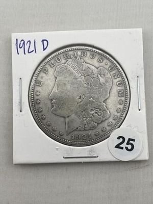 1921 D Morgan Silver Dollar Coin. KEY WORDS: INDIAN ARTIFACT ARTIFACTS ARROWHEAD ARROWHEADS 