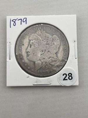1879 Morgan Silver Dollar Coin. KEY WORDS: INDIAN ARTIFACT ARTIFACTS ARROWHEAD ARROWHEADS NATIVE 