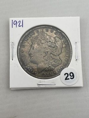 1921 Morgan Silver Dollar Coin. KEY WORDS: INDIAN ARTIFACT ARTIFACTS ARROWHEAD ARROWHEADS NATIVE 
