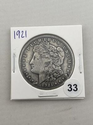 1921 Morgan Silver Dollar Coin. KEY WORDS: INDIAN ARTIFACT ARTIFACTS ARROWHEAD ARROWHEADS NATIVE 