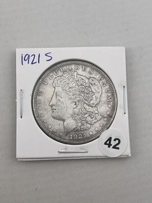 1921 S Morgan Silver Dollar Coin. KEY WORDS: INDIAN ARTIFACT ARTIFACTS ARROWHEAD ARROWHEADS 