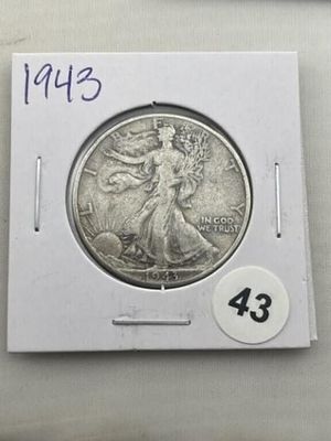 1943 Walking Liberty Half Dollar Silver Coin. KEY WORDS: INDIAN ARTIFACT ARTIFACTS ARROWHEAD 