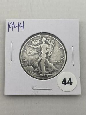 1944 Walking Liberty Half Dollar Silver Coin. KEY WORDS: INDIAN ARTIFACT ARTIFACTS ARROWHEAD 
