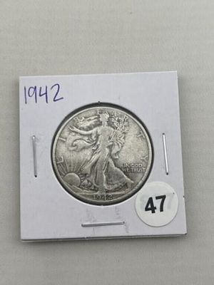 1942 Walking Liberty Half Dollar Silver Coin. KEY WORDS: INDIAN ARTIFACT ARTIFACTS ARROWHEAD 