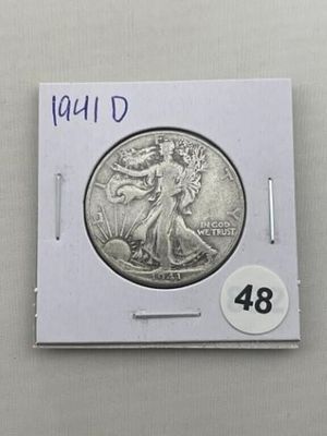 1941 D Walking Liberty Half Dollar Silver Coin. KEY WORDS: INDIAN ARTIFACT ARTIFACTS ARROWHEAD 