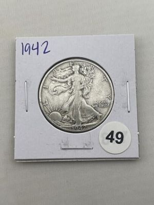 1942 Walking Liberty Half Dollar Silver Coin. KEY WORDS: INDIAN ARTIFACT ARTIFACTS ARROWHEAD 