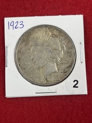1923 Peace Silver Dollar Coin. KEY WORDS: INDIAN ARTIFACT ARTIFACTS ARROWHEAD ARROWHEADS NATIVE 
