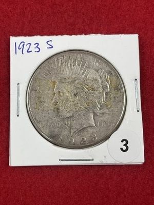 1923 S Peace Silver Dollar Coin. KEY WORDS: INDIAN ARTIFACT ARTIFACTS ARROWHEAD ARROWHEADS 