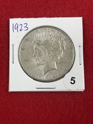 1923 Peace Silver Dollar Coin. KEY WORDS: INDIAN ARTIFACT ARTIFACTS ARROWHEAD ARROWHEADS NATIVE 
