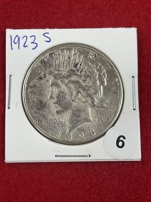 1923 S Peace Silver Dollar Coin. KEY WORDS: INDIAN ARTIFACT ARTIFACTS ARROWHEAD ARROWHEADS 