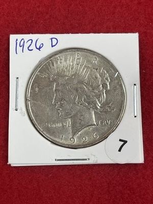 1926 D Peace Silver Dollar Coin. KEY WORDS: INDIAN ARTIFACT ARTIFACTS ARROWHEAD ARROWHEADS 