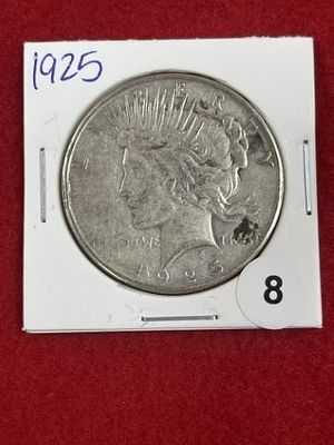 1925 Peace Silver Dollar Coin. KEY WORDS: INDIAN ARTIFACT ARTIFACTS ARROWHEAD ARROWHEADS NATIVE 