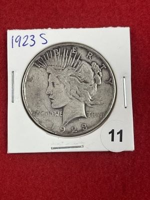 1923 S Peace Silver Dollar Coin. KEY WORDS: INDIAN ARTIFACT ARTIFACTS ARROWHEAD ARROWHEADS 