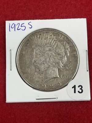 1925 S Peace Silver Dollar Coin. KEY WORDS: INDIAN ARTIFACT ARTIFACTS ARROWHEAD ARROWHEADS 