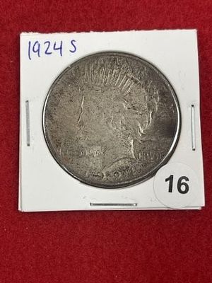 1924 S Peace Silver Dollar Coin. KEY WORDS: INDIAN ARTIFACT ARTIFACTS ARROWHEAD ARROWHEADS 