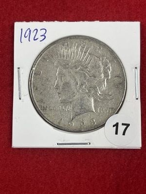 1923 Peace Silver Dollar Coin. KEY WORDS: INDIAN ARTIFACT ARTIFACTS ARROWHEAD ARROWHEADS NATIVE 