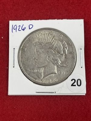 1926 D Peace Silver Dollar Coin. KEY WORDS: INDIAN ARTIFACT ARTIFACTS ARROWHEAD ARROWHEADS 