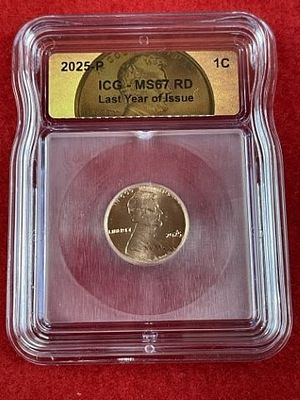 2025 ICG MS67 Last Year of Issue Penny Coin. KEY WORDS: INDIAN ARTIFACT ARTIFACTS ARROWHEAD 