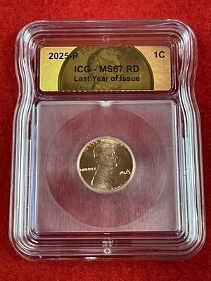 2025 ICG MS67 Last Year of Issue Penny Coin. KEY WORDS: INDIAN ARTIFACT ARTIFACTS ARROWHEAD 