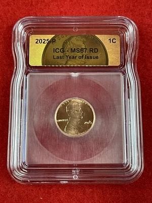 2025 ICG MS67 Last Year of Issue Penny Coin. KEY WORDS: INDIAN ARTIFACT ARTIFACTS ARROWHEAD 