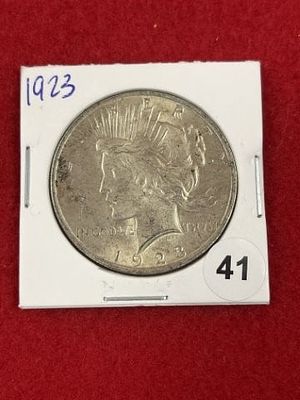 1923 Peace Silver Dollar Coin. KEY WORDS: INDIAN ARTIFACT ARTIFACTS ARROWHEAD ARROWHEADS NATIVE 
