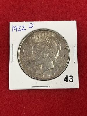 1922 D Peace Silver Dollar Coin. KEY WORDS: INDIAN ARTIFACT ARTIFACTS ARROWHEAD ARROWHEADS 
