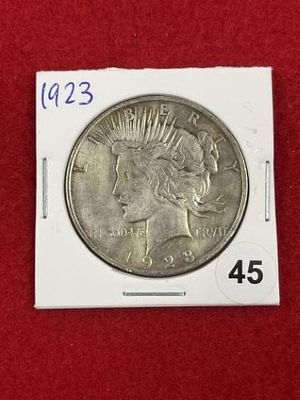 1923 Peace Silver Dollar Coin. KEY WORDS: INDIAN ARTIFACT ARTIFACTS ARROWHEAD ARROWHEADS NATIVE 