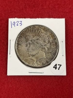 1923 Peace Silver Dollar Coin. KEY WORDS: INDIAN ARTIFACT ARTIFACTS ARROWHEAD ARROWHEADS NATIVE 