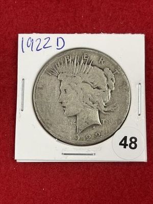 1922 D Peace Silver Dollar Coin. KEY WORDS: INDIAN ARTIFACT ARTIFACTS ARROWHEAD ARROWHEADS 