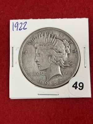 1922 Peace Silver Dollar Coin. KEY WORDS: INDIAN ARTIFACT ARTIFACTS ARROWHEAD ARROWHEADS NATIVE 