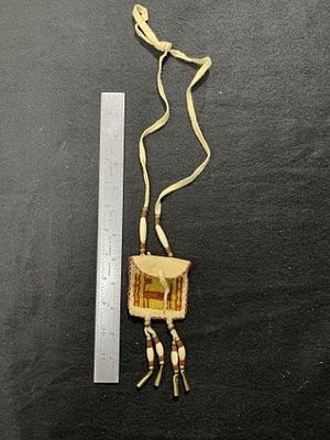 Small Beaded Leather Pouch Indian Artifact Arrowhead. KEY WORDS: INDIAN ARTIFACT ARTIFACTS 