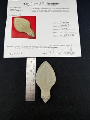 Birdstone with Thomas Mathews COA from New York Indian Artifact Arrowhead