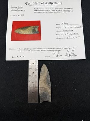 Clovis with Thomas Mathews COA from Bath County, Kentucky Indian Artifact Arrowhead
