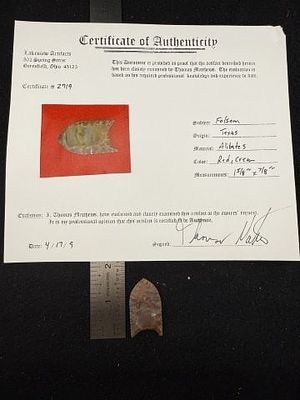 Folsom with Thomas Mathews COA from Texas Indian Artifact Arrowhead
