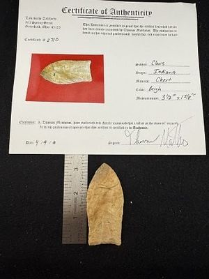 Clovis with Thomas Mathews COA from Indiana Indian Artifact Arrowhead