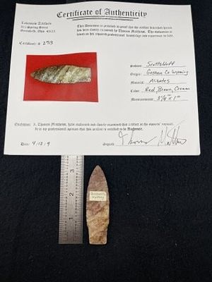 Scottsbluff from Goshen County, Wyoming with Thomas Mathews COA. KEY WORDS: INDIAN ARTIFACT 