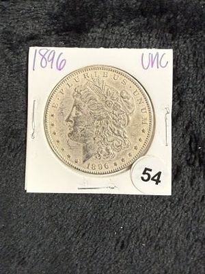 1896 UNC Morgan Silver Dollar Coin. KEY WORDS: INDIAN ARTIFACT ARTIFACTS ARROWHEAD ARROWHEADS 