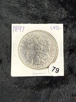 1897 UNC Morgan Silver Dollar Coin. KEY WORDS: INDIAN ARTIFACT ARTIFACTS ARROWHEAD ARROWHEADS 