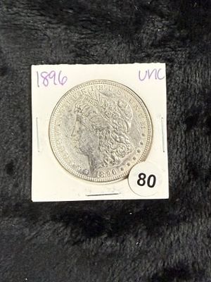 1896 UNC Morgan Silver Dollar Coin. KEY WORDS: INDIAN ARTIFACT ARTIFACTS ARROWHEAD ARROWHEADS 