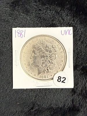 1881 UNC Morgan Silver Dollar Coin. KEY WORDS: INDIAN ARTIFACT ARTIFACTS ARROWHEAD ARROWHEADS 